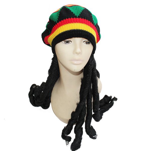

false reggae wool beret black braided wig men's and women's jamaican national hat