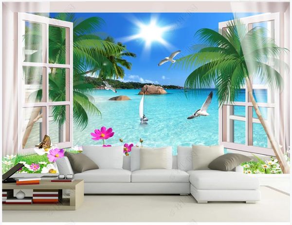 

custom p wallpaper for walls 3d murals wallpapers beautiful fresh seaside scenery outside the window tv sofa background wall papers home dec