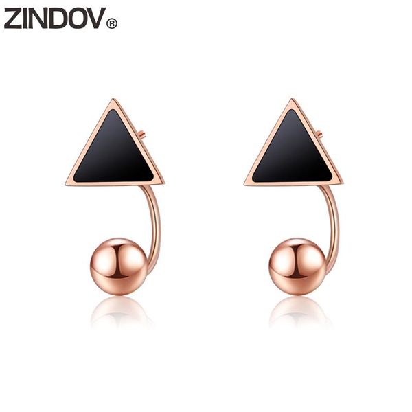

triangle women stud korean earrings rose gold jacket stainless steel simple fashion jewelry black lady female, Golden;silver