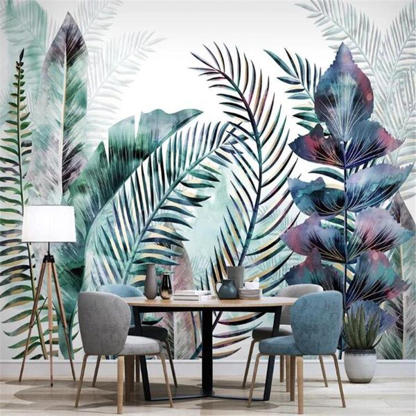 

wallpapers milofi custom 3d po wall mural wallpaper nordic hand-painted watercolor tropical plant leaves modern minimalist tv background