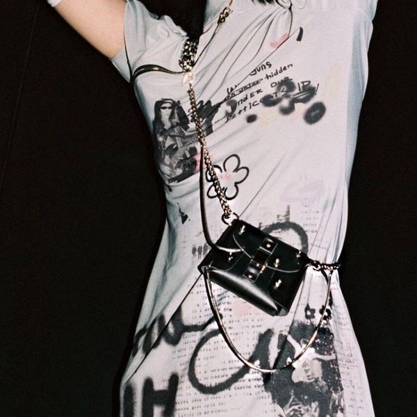 

evening bags dark black chest bag hip hop cool soft leather chain messenger small shoulder purses and handbags luxury designer