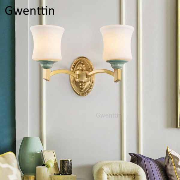 

wall lamp european copper glass bedroom bedside stairs lamps led sconce light fixtures living room home art deco luminaire