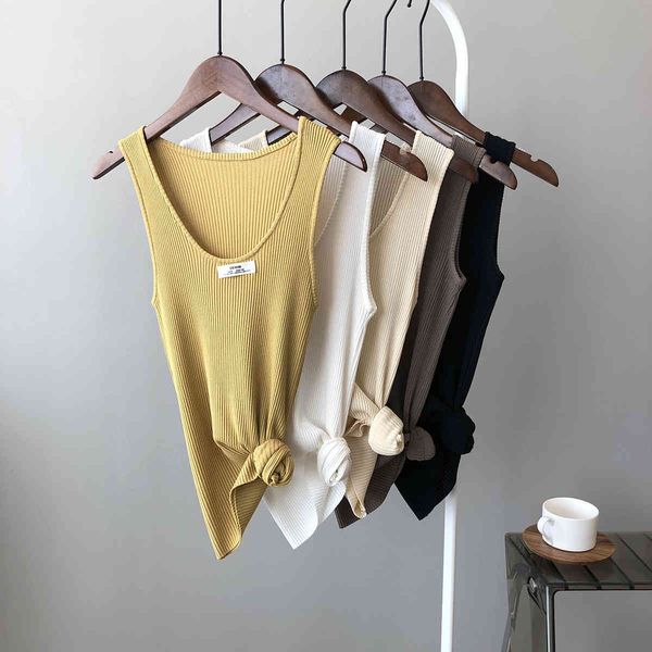 

women's tanks & camis  ice wire pit strip u-neck vest for women 2021 summer solid casual waistcoat korean slim sleeveless base ta, White