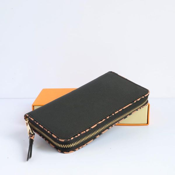 

wallets luxury designer 100% leather zipper wallet long for women purse bag leopard print, Red;black