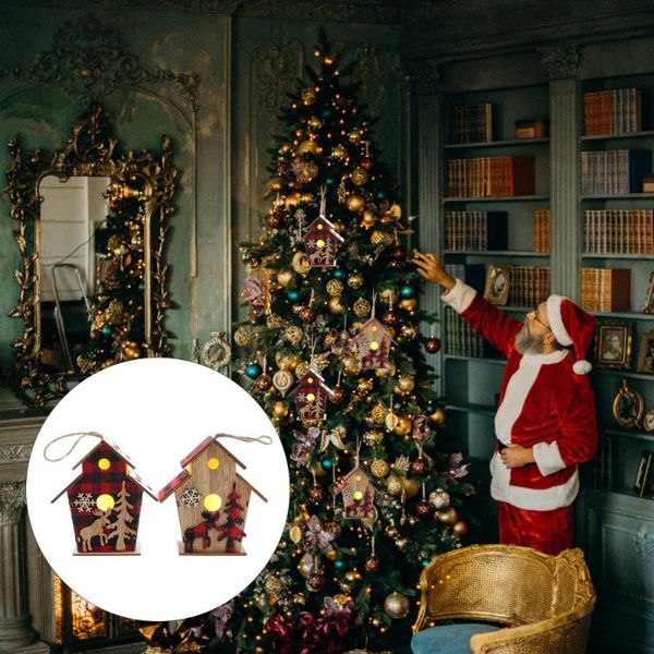 

gift wrap 2pcs xmas ornament luminous wooden house christmas tree pendants decor