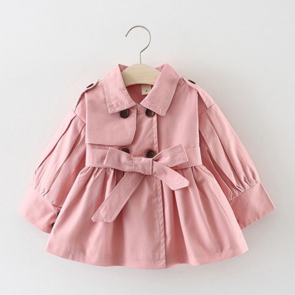 Spring Fall Baby Girls Partber 2021 Дети Чистый Цвет Двухборнящиеся Ветровка Лучшие Детские Бантики Траншевые Пальто S1114