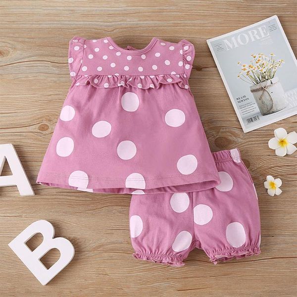 

clothing sets #vw fashion summer clothes born baby girls ruffle dotted printed o-neck sleeve +dotted shorts ropa niÃ±os, White