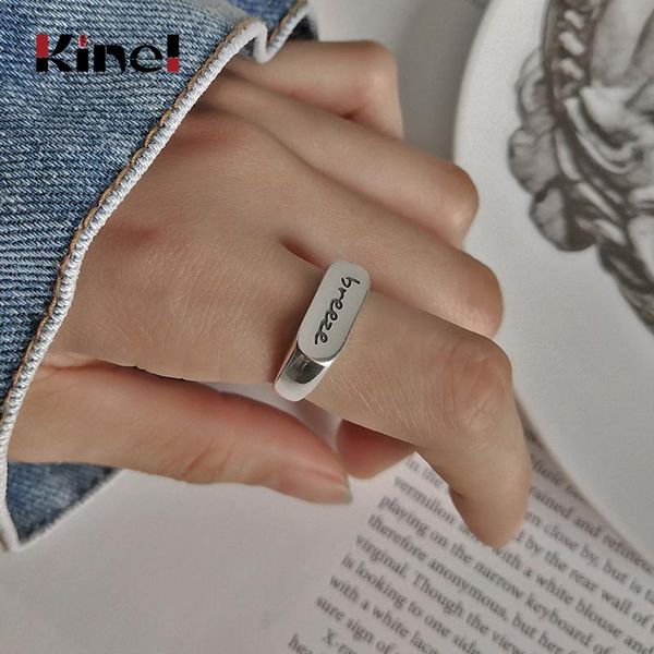 

cluster rings kinel ins korean japanese style 925 sterling silver ring ladies fine jewelry lettering opening finger fashion bijoux, Golden;silver