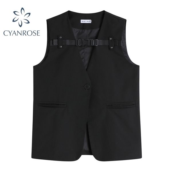 

fashion cardigan waistcoat and vest women black streetwear sleeveless coat female loose casual quality boyfriend 210515, Black;white