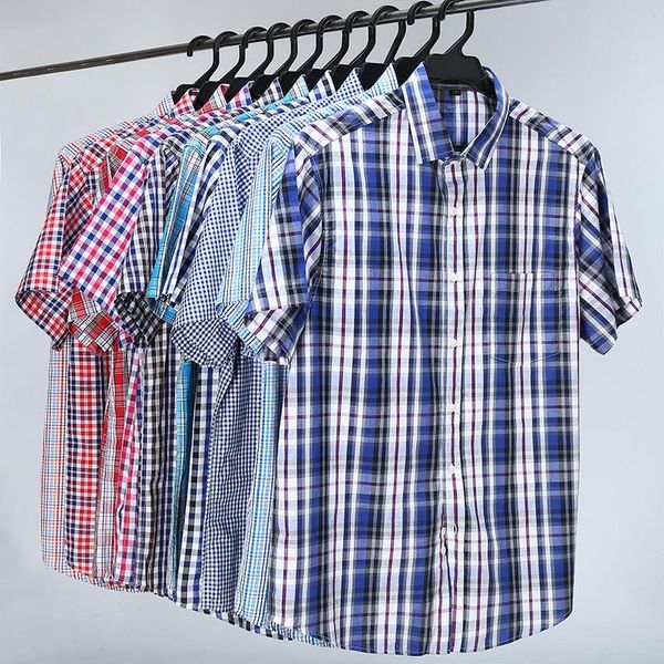 

men's casual shirts 5xl 6xl 7xl 8xl 10xl plus size fashion classic style 100% cotton comfortable plaid short sleeve shirt male, White;black