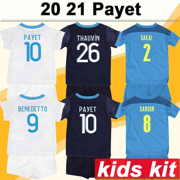 

21 20 thauvin payet kids kit soccer jerseys benedetto sanson home away 3rd child football shirt kamara sakai maillot de foot short sleeve, Black