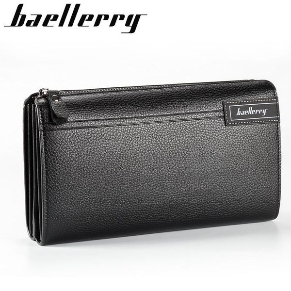 

wallets baellerry leather large capacity men's wallet long business card holder fashion noble mobile phone bag zipper purse handbag, Red;black