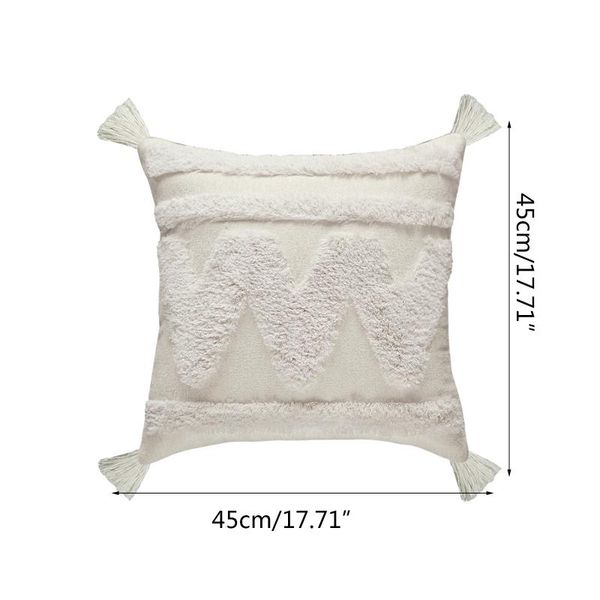 

pillow case nordic white throw wave striped tufted textured tassel cushion cover