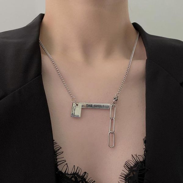 

pendant necklaces vsnow simple square geometric letter necklace for women hollow stainless steel chunky asymmetry jewelry, Silver
