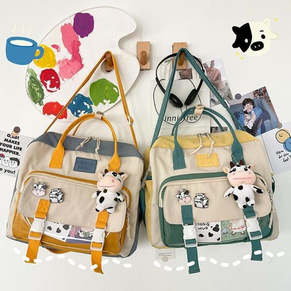 

backpack japanese style harajuku cute cow pendant bags for girl women waterproof nylon kawaii student college schoolba h7n7
