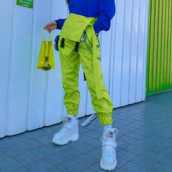 

women's jumpsuits & rompers women streetwear long cotton elastic waist jumpsuit overalls solid chain buckle neon green playsuits, Black;white