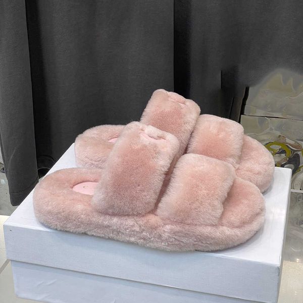 

2022 new wool fur one thick soled fur fur slippers for women's leisure all match lazy flip flops tide, Black