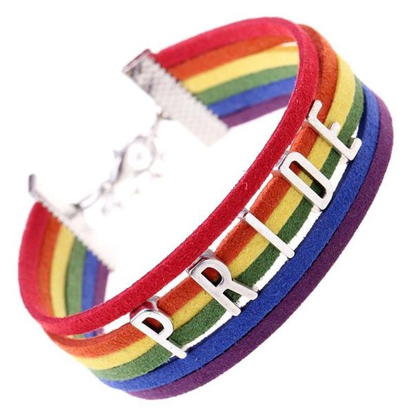 

charm bracelets 2021 pride letter hand woven rainbow bracelet fashion colorful braided rope jewelry gift, Golden;silver