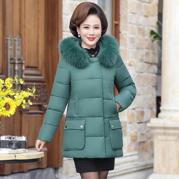 Inverno 2021 Cappotto di Cotone Coreano Anziani Madre Modelli Grande Collo di Pelliccia Piumino Imbottito di Grandi Dimensioni di Spessore Caldo delle Donne E1051