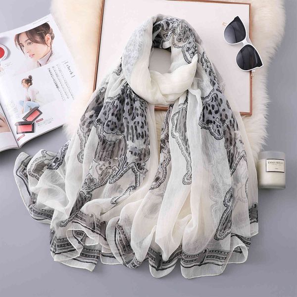 

hangzhou antique silk women's new crocodile wrinkled gauze scarf leopard print summer travel beach towel, Blue;gray