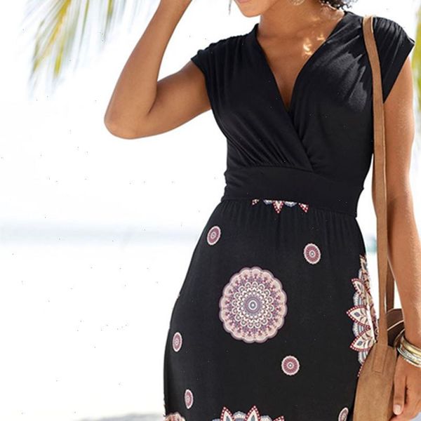 

black print boho summer casual womens dress v neck sleeveless back hollow out a line beach style short, Black;gray