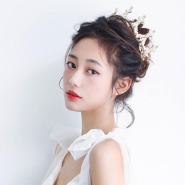 

casual dresses korean internet celebrity bridal wedding dress hairband decoration simple rhinestone crown jewelry female 18 years old hair c, Black;gray