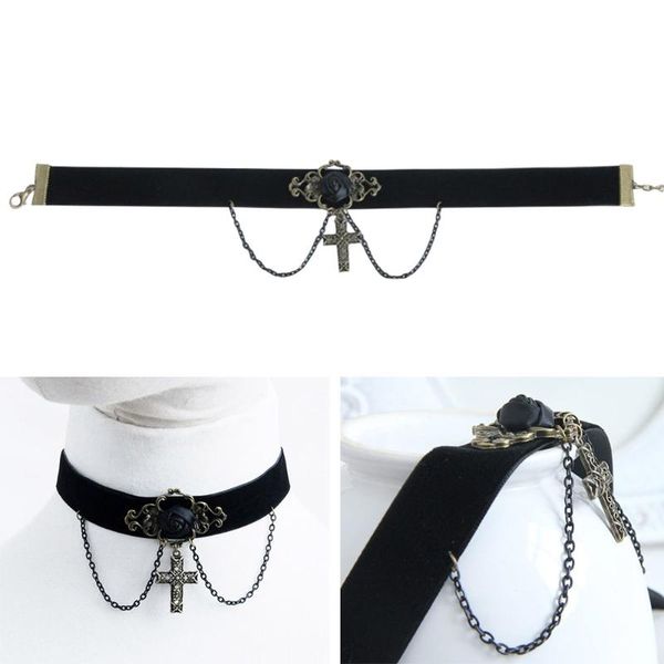 

chokers women dating exquisite fashion jewelry hand cuff corsage alloy accessories lolita punk gothic cross necklace shopping party, Golden;silver