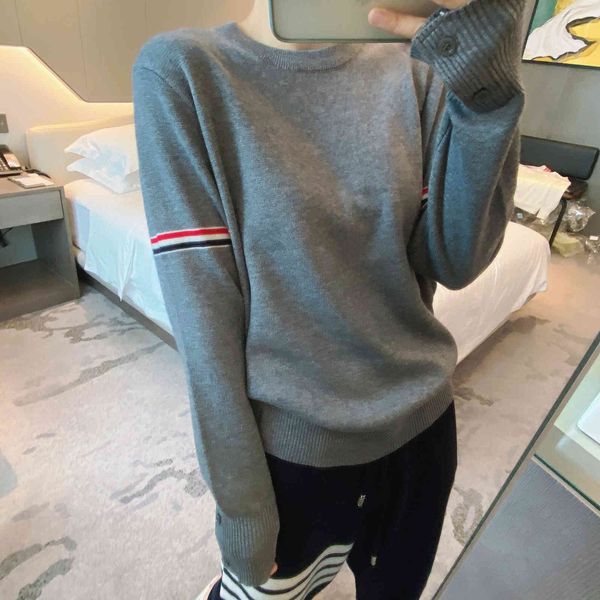 

21 early autumn tb college style double armband red white blue striped round neck pullover loose wool sweater for men and women, White;black