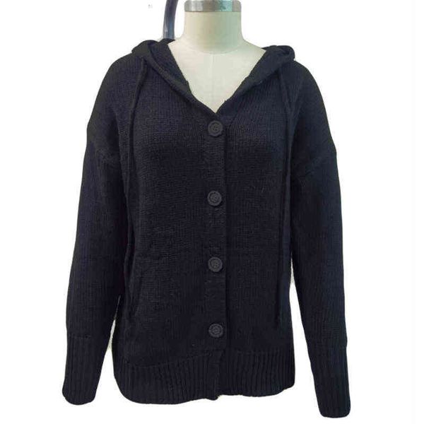 

autumn and winter 2021 hooded knitted long sleeved cardigan women's sweater, White;black