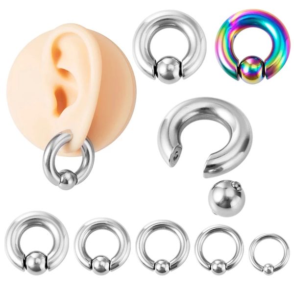 

stainless steel captive bead hoop ear piercing expander gauge closure nose nipple ring body jewelry, Silver
