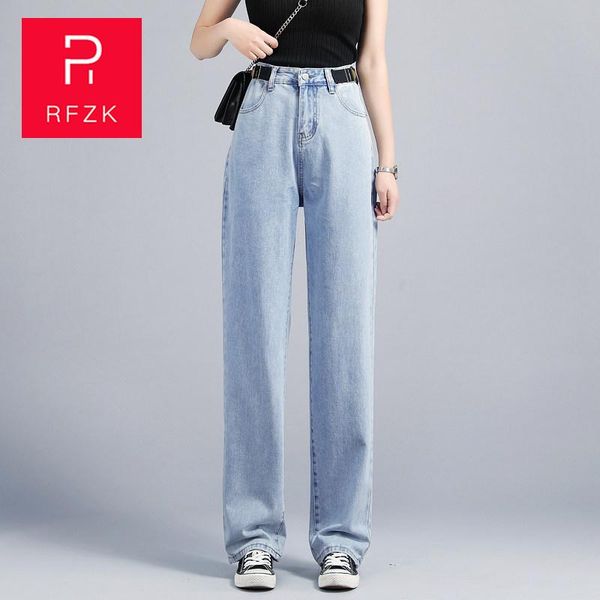 

women's jeans rfzk vintage high waist women boyfriend denim wide leg female casual loose palazzo pants elegant trousers oversized, Blue