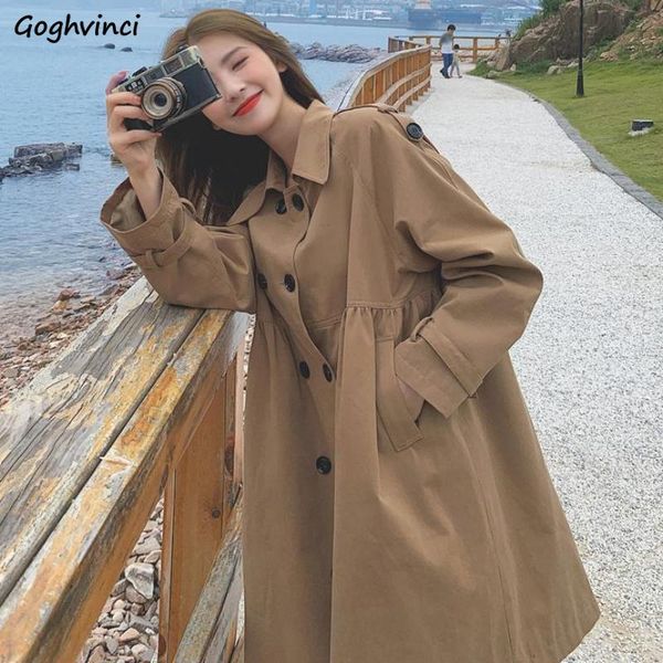 

trench women double breasted turn-down collar females jackets loose elegant fashion casual streetwear fall french style women's coats, Tan;black