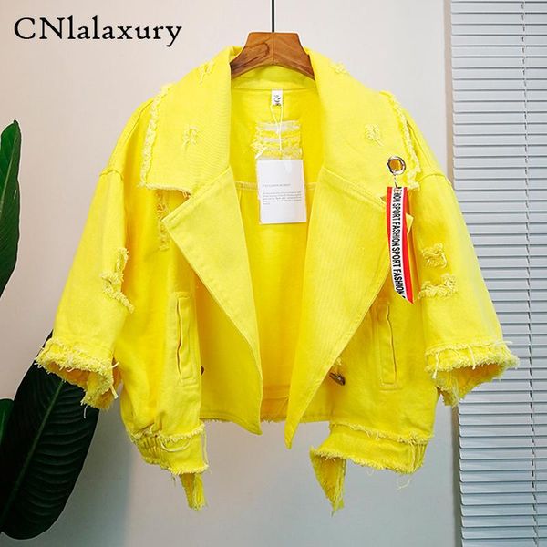 

women's jackets fashion women denim jacket female loose cowboy coat 2021 spring autumn cool pockets hole tassel girl jean outwear, Black;brown
