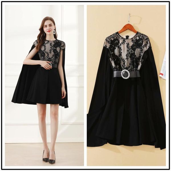 

two piece dress 2021 autumn women's temperament lace patchwork cape slim, White