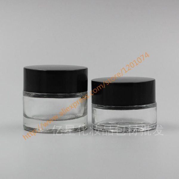 

storage bottles & jars 5g/10g shiny clear glass cream jar with black plastic cover, 5/10 gram cosmetic jar,packing for sample/eye cream,mini