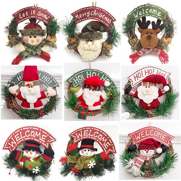 

wooden merry christmas garland wreath decor wall hanging door santa claus elk snowman ornaments xmas pendant for home 2021 decorative flower