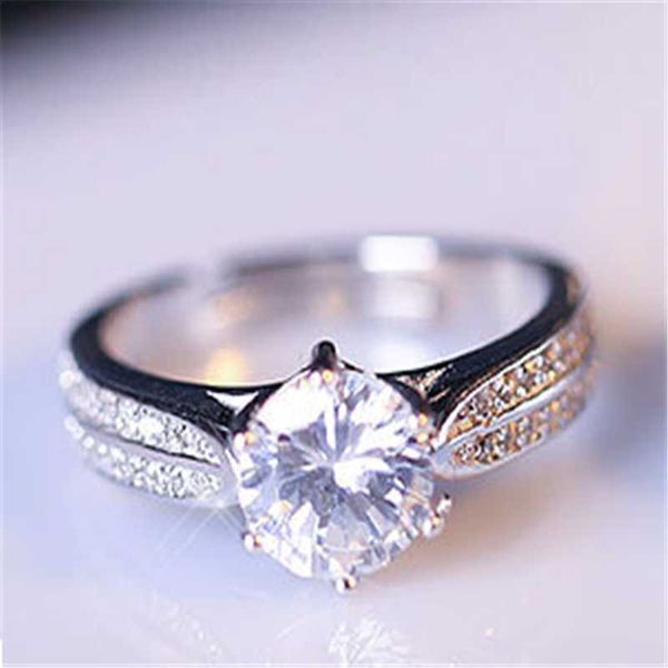 

wedding rings fflacell korean version of the female personality opening silvercolor ring simulation 1 carat zircon banquet jewelry, Slivery;golden