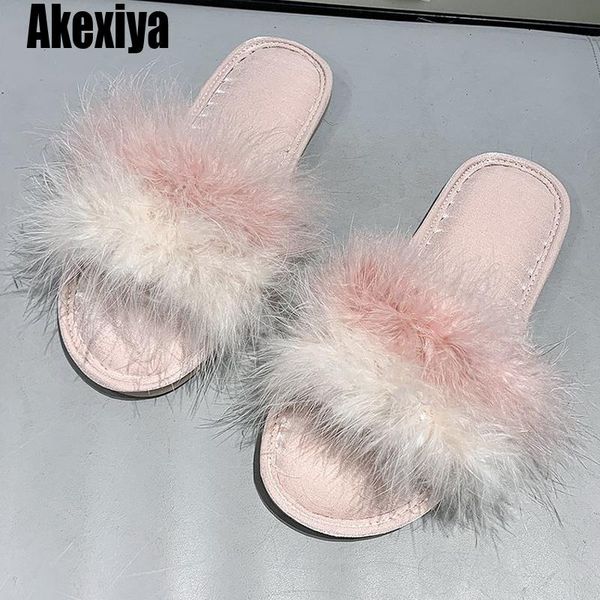 

fur slippers for women slides flip flops beach plush fluffy furry designer indoor outdoor open toe flat bc395, Black