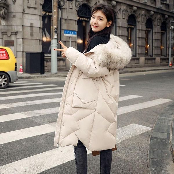 

Women's Down & Parkas 90 white duck down women's mid long jacket fashion luxury big feather collar winter warm TO0B, Black