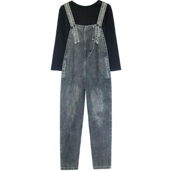 

jumpsuits women bf korean style spring autumn casual daily all-match womens trendy loose denim pockets pants s718 women's & rompers, Black;white