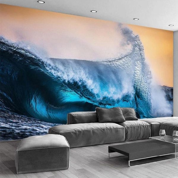 

wallpapers custom any size mural wallpaper modern 3d blue abstract sea waves oil painting landscape background wall decor papel de parede