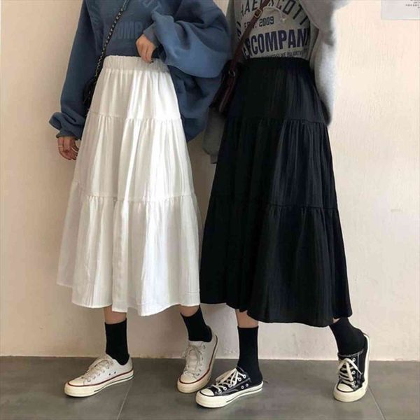 

long autumn wild casual color women skirt pleated stretch high waist plus size, Black