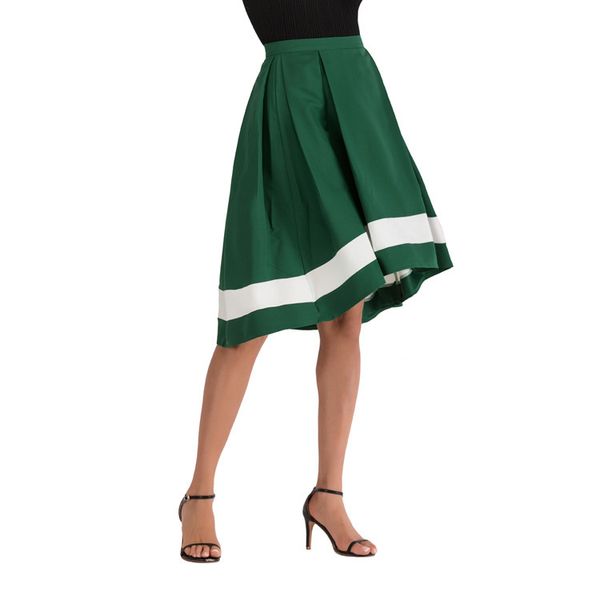 

women high waist pleated skirt a line party fashion event elegant occassion green blue black jupes faldas saias female 210416