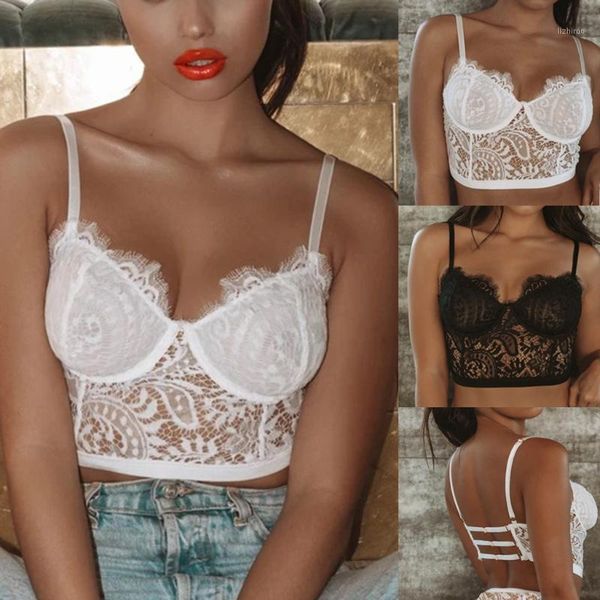 

camisoles & tanks women lace v-neck wireless bra sets backless lingerie underwear sleepwear vest breathable comfortable brassiere lencer, Black;white