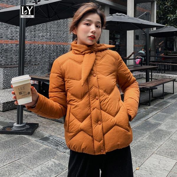

women's trench coats ly varey lin winter women cotton padded short jacket coat stand collar long sleeve outerwear casual female overcoa, Tan;black