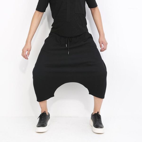 

summer cotton personality fashion harem pants mens low crotch trousers pantalones hombre cargo feet for men pantalon homme men's, Black