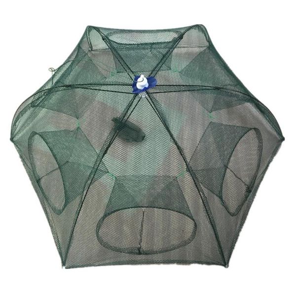 

fishing accessories peche multiple holes foldable nylon automatic net shrimp cage crab fish trap cast mesh folding network
