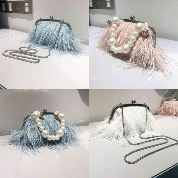 

nxy handbag [eam] handle bag female wallet retro lux shoulder new fashion temperament feathers pearl chain crossbody clutch18a5874 0214