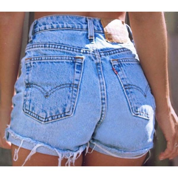 

fashion a pair of jeans high waisted denim street versatile pants with fringes and rough ees, Blue