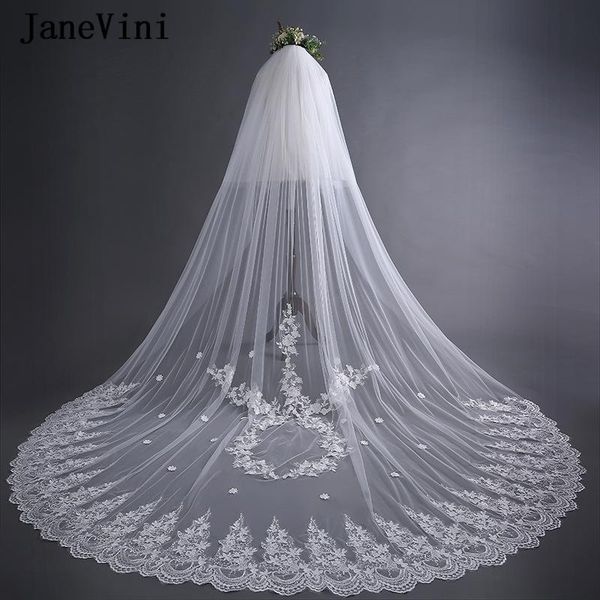 

bridal veils janevini vintage veil ivory two layers cathedral wedding 3.8m big lace appliques bride velium accessories, Black